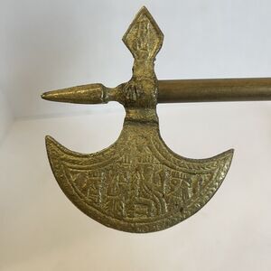 Vtg Brass Metal Tabar Axe Ceremonial 14” King mother Lifting Baby In Air